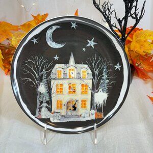 Potter's Studio Halloween Haunted HouseWitch Ghost Black Salad Plates Set 4 New